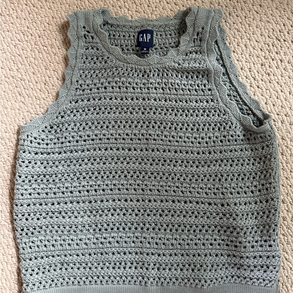 GAP Crochet Knit Sleeveless Vest in Light Sage